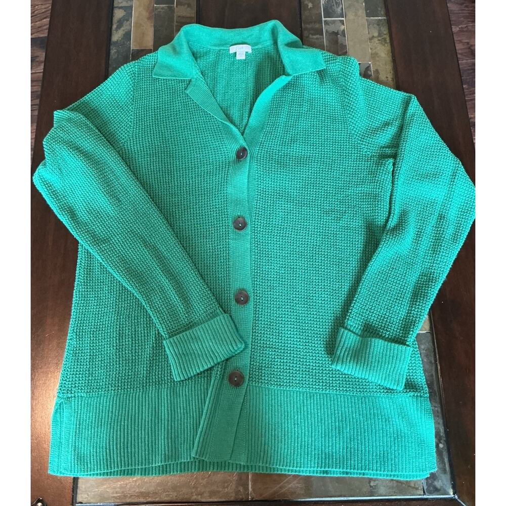 J Jill Sweaters Womens Green Cardigan Long Sleeve Button Up Collared Sz M Tall